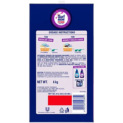 Surf Excel Matic Front Load Detergent Powder, 6 kg