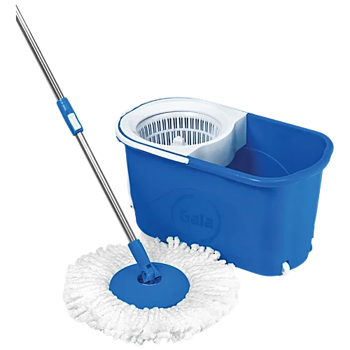 Gala Spin Mop With Twin Bucket - Plastic & Microfibre, With Rod, 5.3 ft, Blue & White, 1 pc