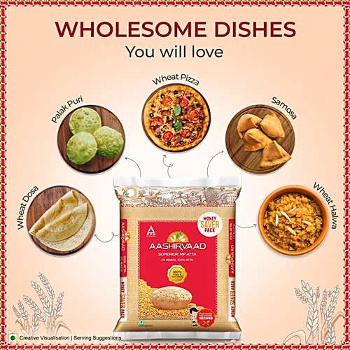 Highlights 0% Maida 100% Atta Aashirvaad Aashirvaad Atta/Godihittu - Whole Wheat, 10 kg